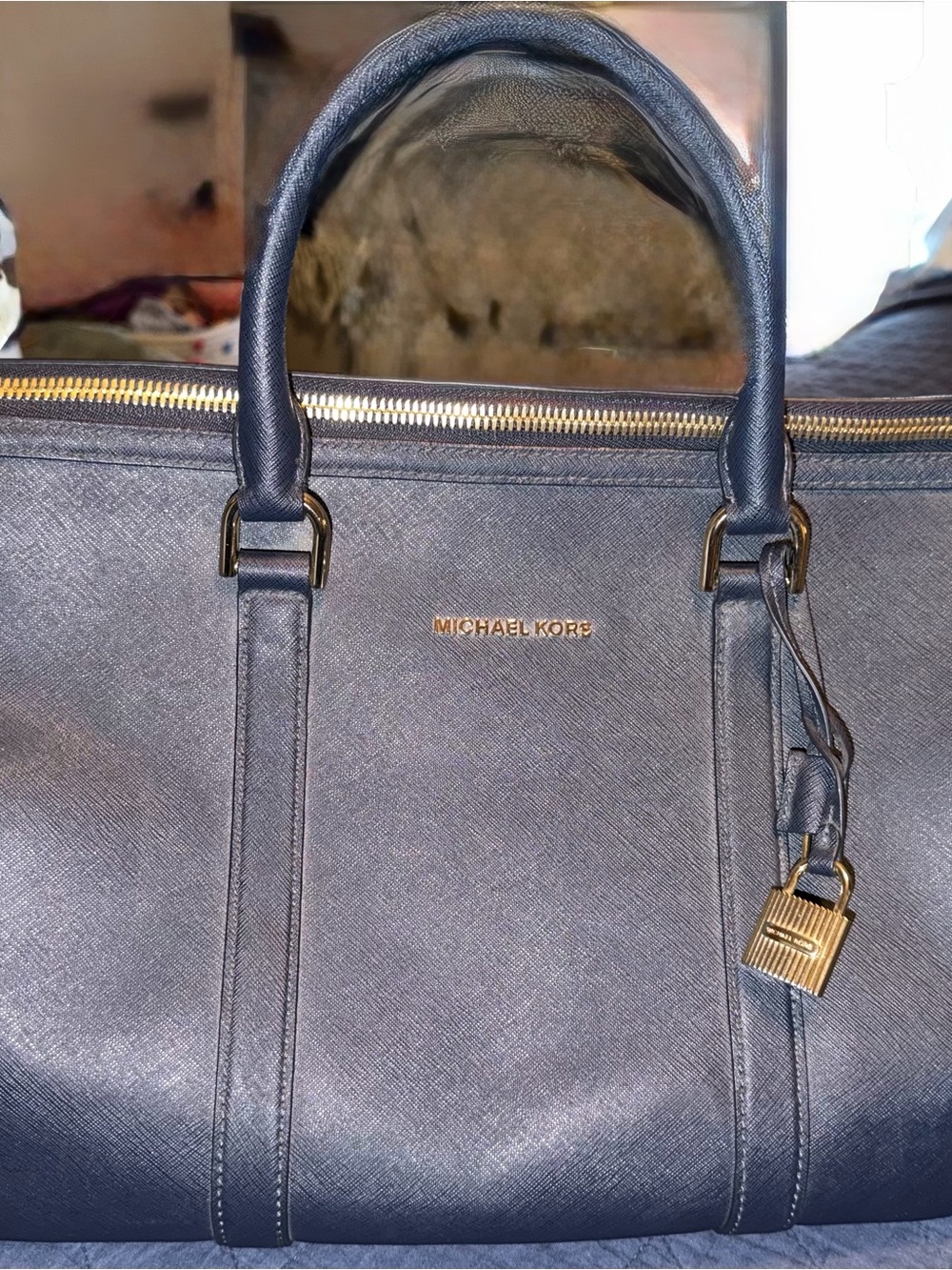 Michael Kors Navy Saffiano Leather Duffle Bag